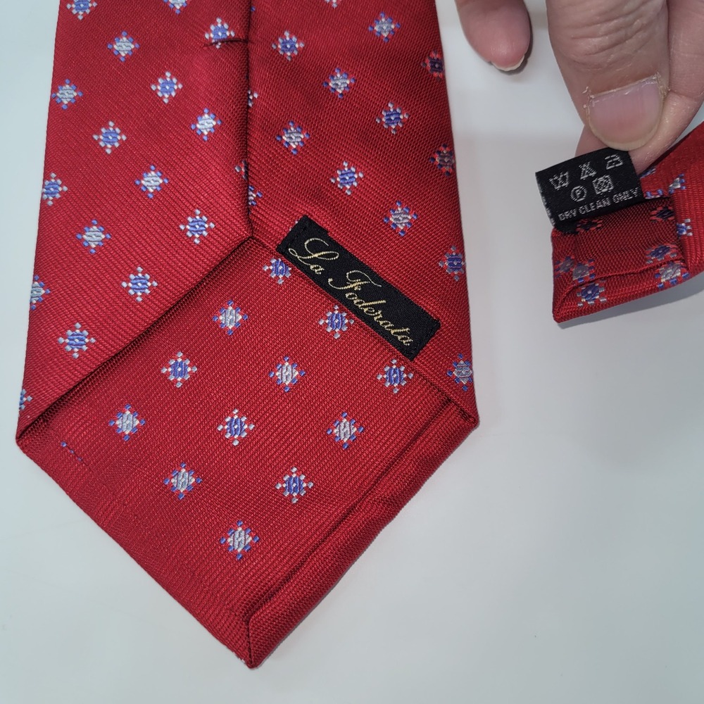 Arturo Calle European Collection Tie Red Silk La Foderata Necktie Men's Handmade - Picture 4 of 6
